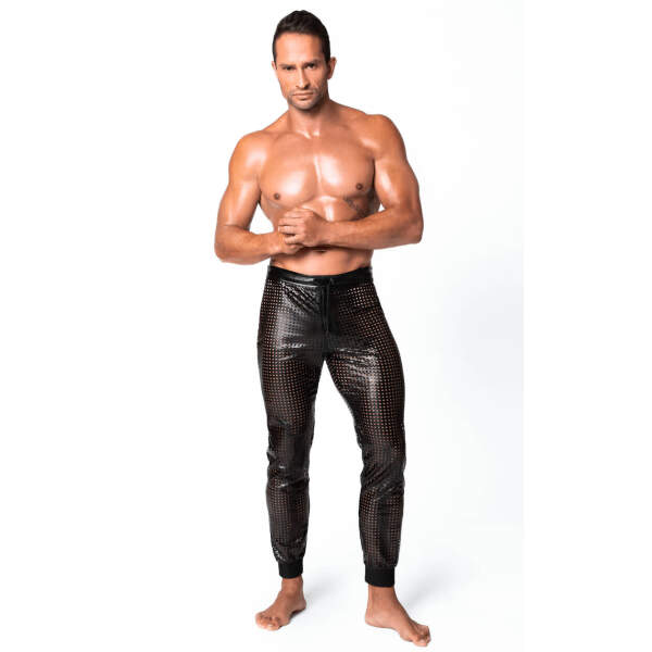 Noir Handmade - H078 - Mayhem - Long Pants - Broek -  Geperforeerd Wetlook - Zwart - Afbeelding 5