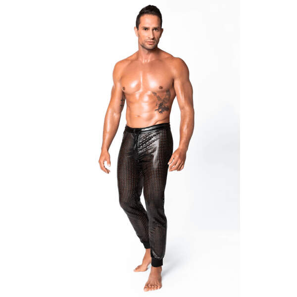 Noir Handmade - H078 - Mayhem - Long Pants - Broek -  Geperforeerd Wetlook - Zwart - Afbeelding 6