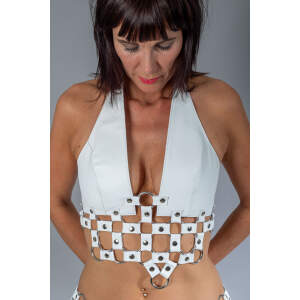Leren Halter Top met Ringen Wit - Bizonder