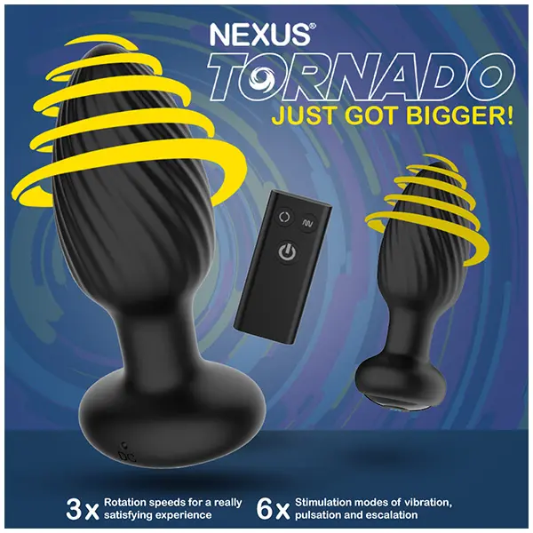 Nexus - Tornado - Butt Plug - Rotating - Vibrating - Siliconen - Zwart - Medium - Afbeelding 3