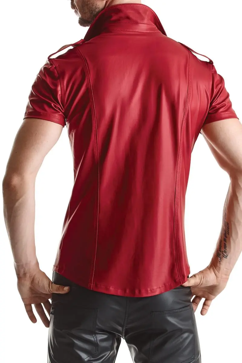 Regnes Fetish Planet - Shirt - Kraag - Wetlook - Rood - Afbeelding 2