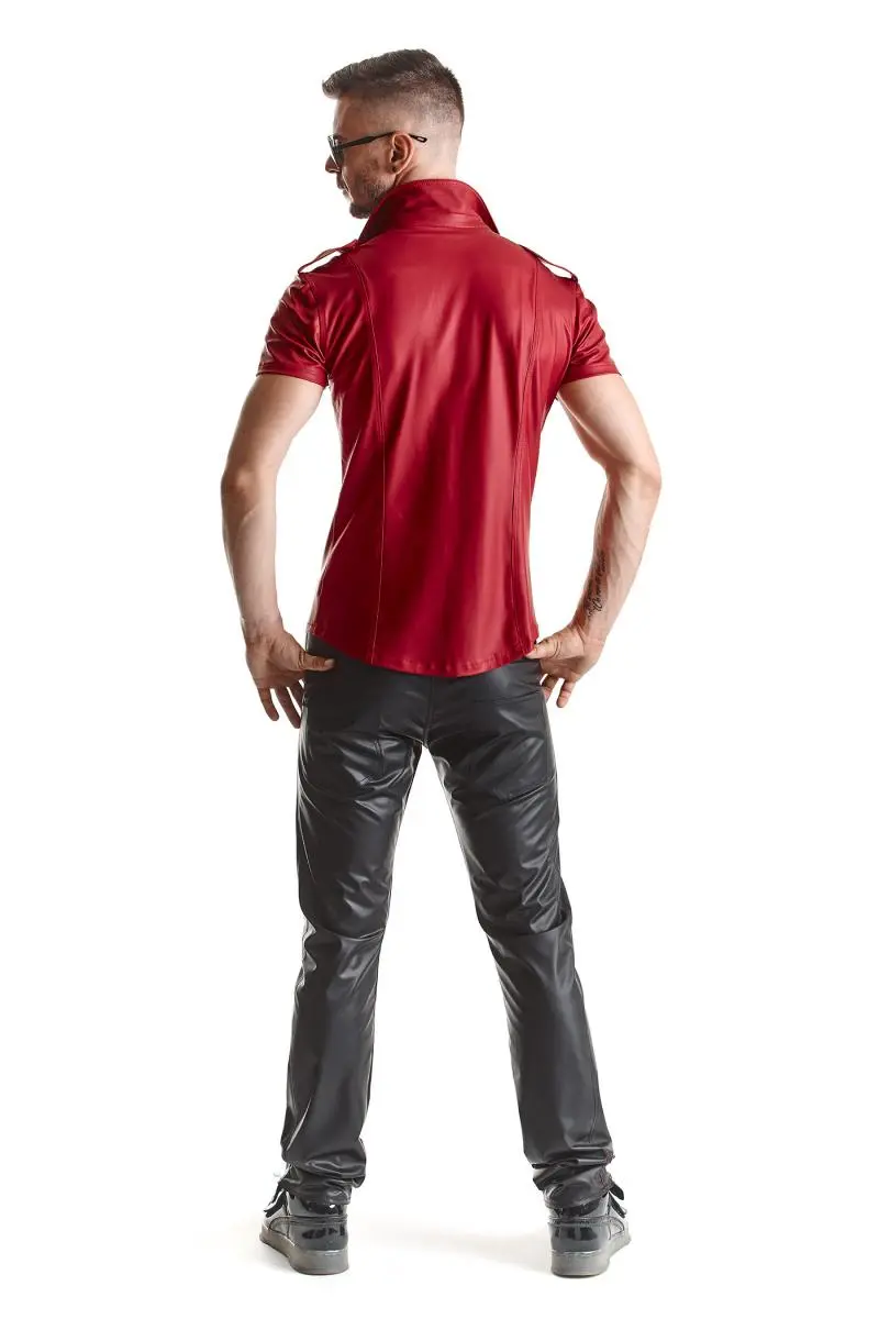 Regnes Fetish Planet - Shirt - Kraag - Wetlook - Rood - Afbeelding 4
