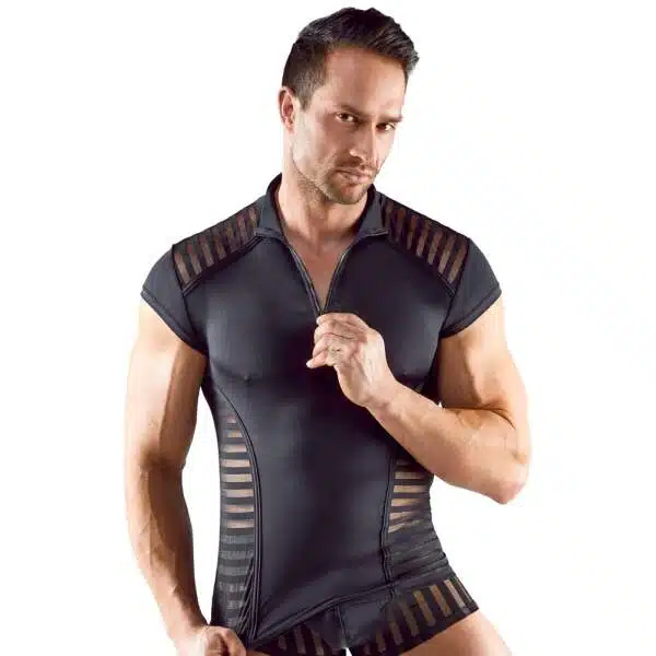 Svenjoyment Underwear - Shirt - Rits - Korte Mouw - Stripes - Microvezel - Zwart