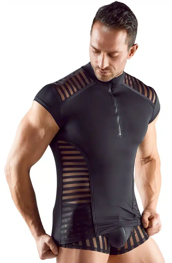 Microvezel Gestreept Shirt met Rits en Korte Mouw - Svenjoyment - Afbeelding 2