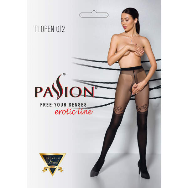 Passion - Panty - Open kruis - 20/40 Denier - Sier Motief - Zwart - Afbeelding 2