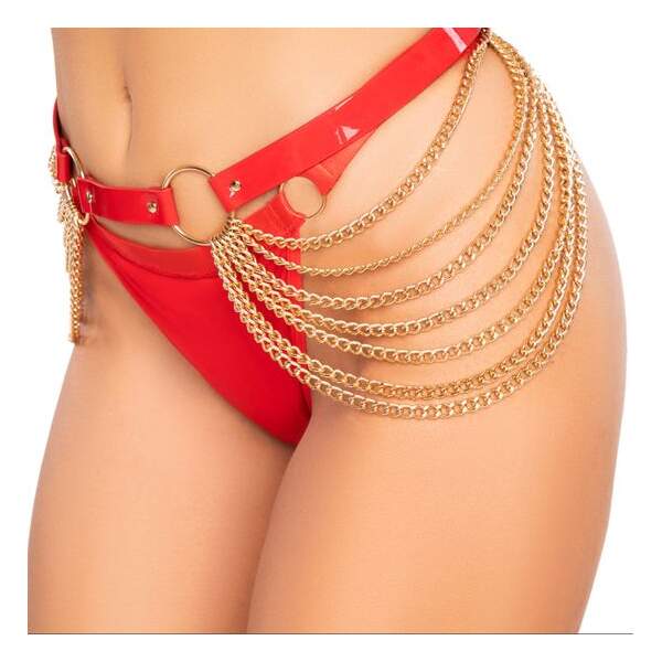 Kinky Diva - Chain Belt - Gouden Kettingen - Verstelbaar - Lak - Rood