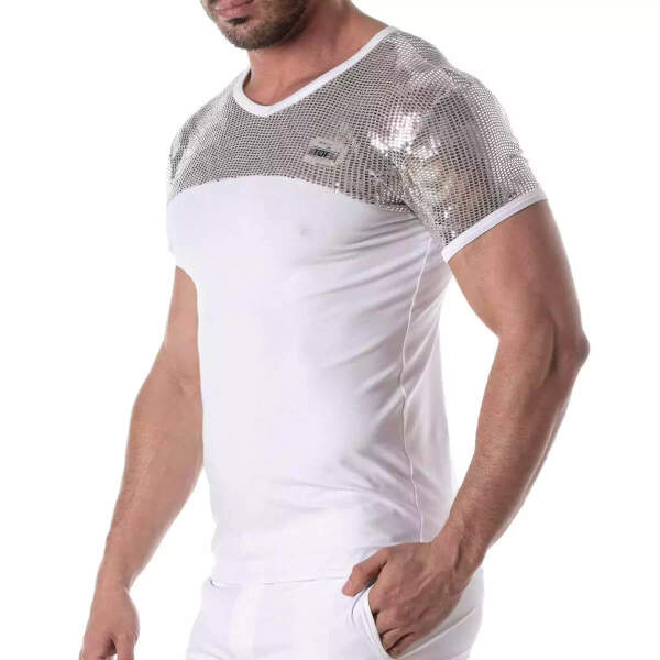 TOF PARIS - Glitter - T-Shirt - Pailletten - Wit -Zilver - Afbeelding 2