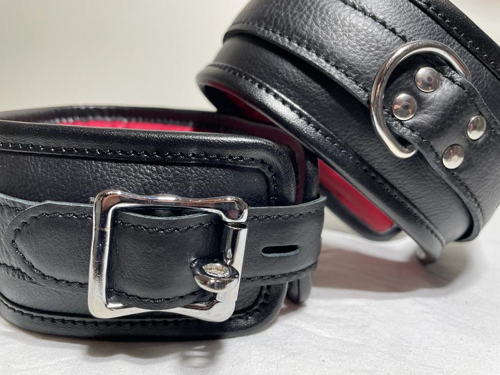 Boeienset - Pols - Enkel - Collar - Leer - Zwart - Rood - Afbeelding 2