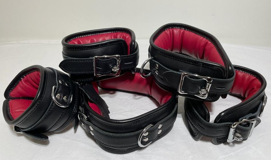 Boeienset - Pols - Enkel - Collar - Leer - Zwart - Rood - Afbeelding 5