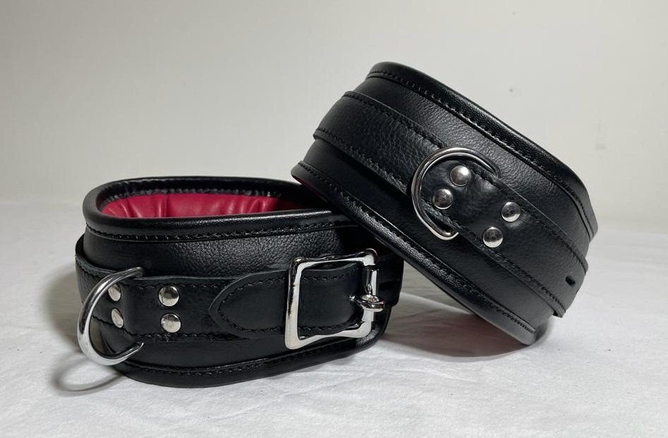 Boeienset - Pols - Enkel - Collar - Leer - Zwart - Rood - Afbeelding 3