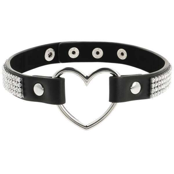 Coquette - Choker - Hart - Strass - Kunstleer - Zwart - Afbeelding 3