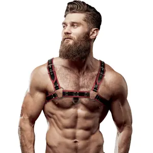 Fetish Submissive - Borstharnas - Verstelbaar - PU-leer - Rood - Zwart