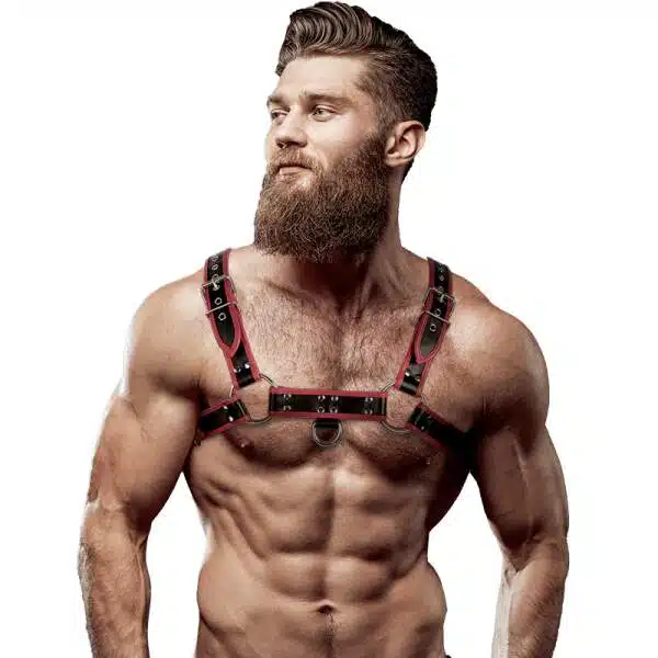 Fetish Submissive - Borstharnas - Verstelbaar - PU-leer - Rood - Zwart