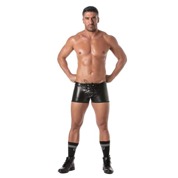 TOF PARIS - Kinky Bondage Boxer - Short - Vetersluiting - PU-leer - Zwart - Afbeelding 4