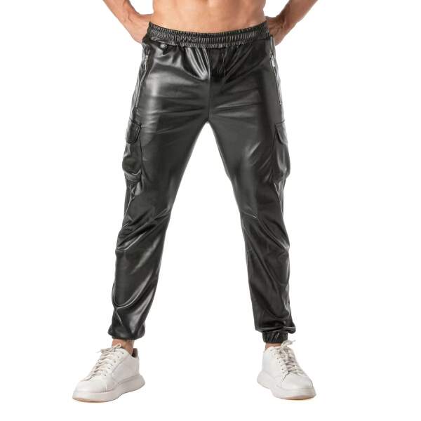 TOF PARIS - Cargo Sweat Pants - PU-leer - Zwart