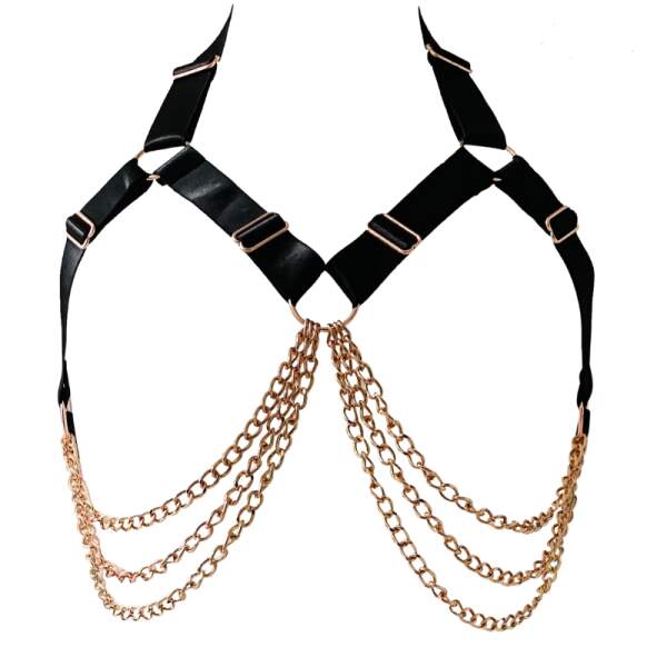 Kinky Diva - Chain Bra - Open Cup - Verstelbaar - Zwart/Rosé - Afbeelding 3