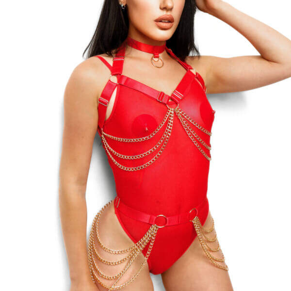 Kinky Diva - Chain Belt - Gouden Kettingen - Verstelbaar - Rood - Afbeelding 4