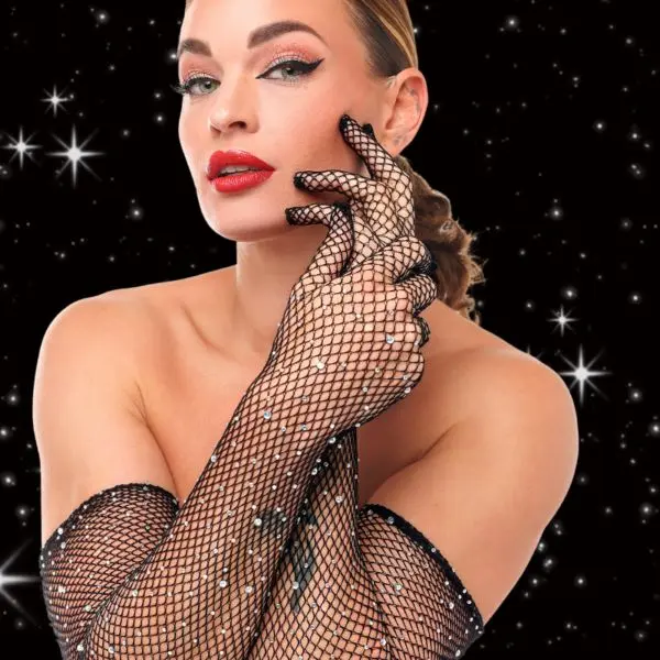 Kinky Diva - Starlet Gloves - Handschoenen - Strass - Zwart - Afbeelding 4