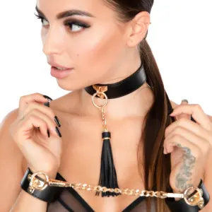 Kinky Diva - Switch Collar - Collar - Tassel - BDSM - PU Leer - Goud - Zwart