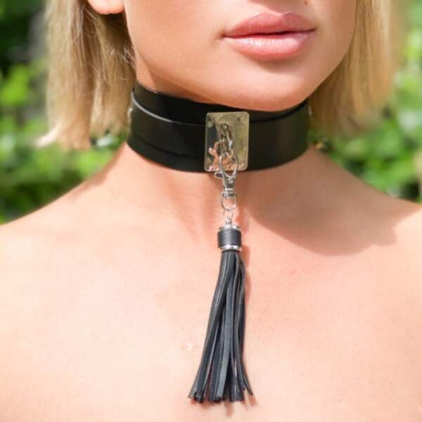 Kinky Diva - Collar Tassel - Choker - BDSM - PU Leer - Zilver - Zwart - Afbeelding 3