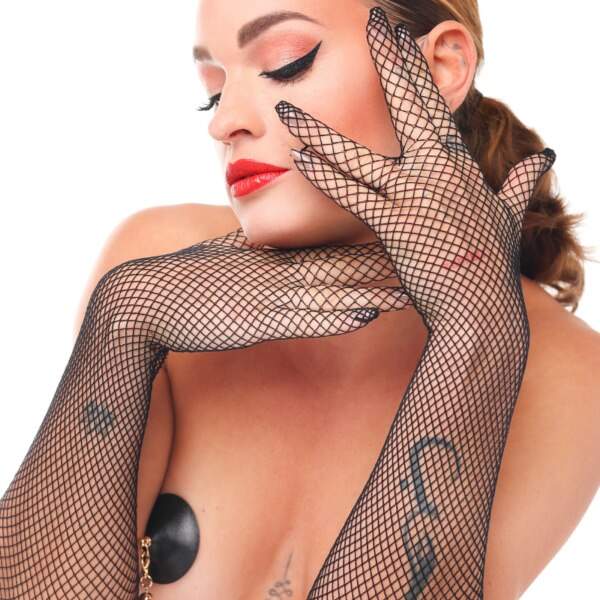Kinky Diva - My Second Skin - Handschoenen - Visnet - Zwart - Afbeelding 3