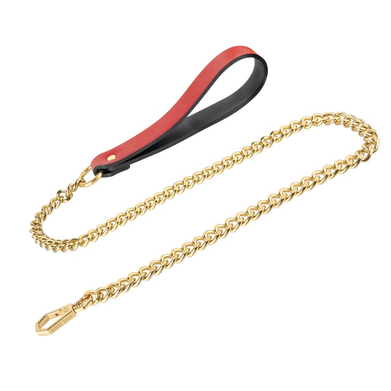 Kinky Diva - Leash - Riem - BDSM - PU Leer - Rood - Goud