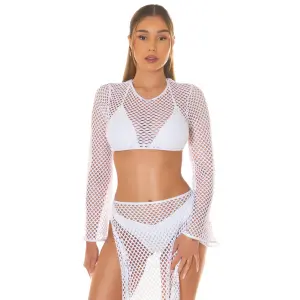 Koucla - Crop Top - Beach - Lange Mouw - Grove Visnet - Wit