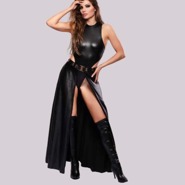 Kinky Diva - Vampress Skirt - Openvallende Rok - Gouden Accenten - Wetlook - Zwart - Afbeelding 2