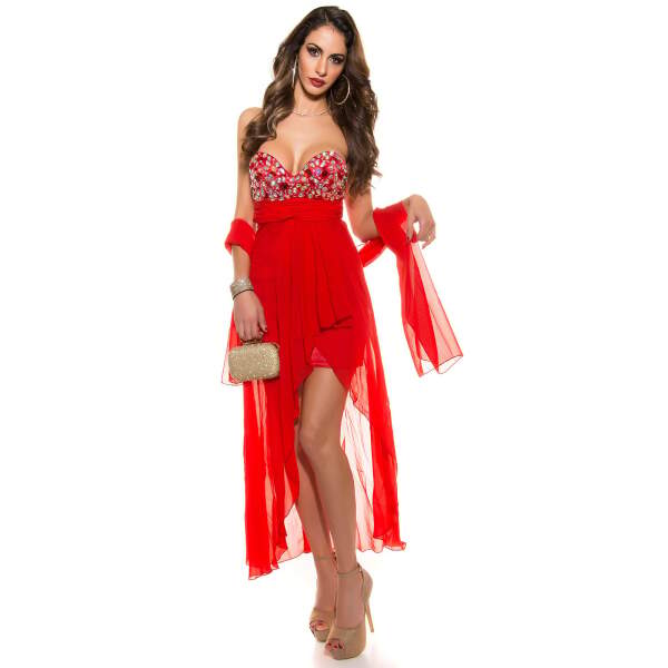 Koucla - Celeste - Crepe Jurk - met Faux Edelsteen - Rood - Afbeelding 8