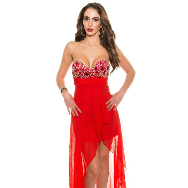 Koucla - Celeste - Crepe Jurk - met Faux Edelsteen - Rood - Afbeelding 3
