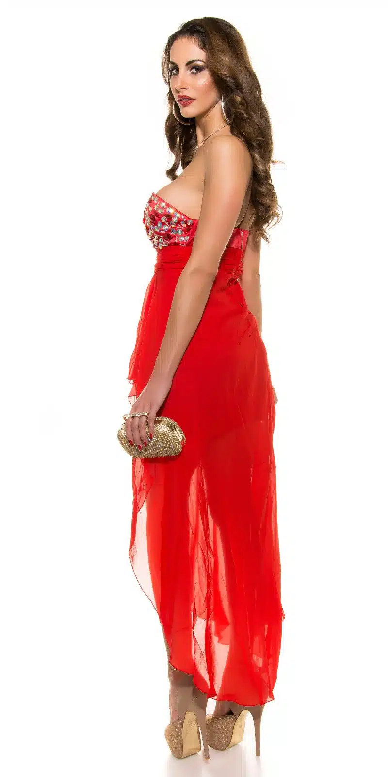 Koucla - Celeste - Crepe Jurk - met Faux Edelsteen - Rood - Afbeelding 4
