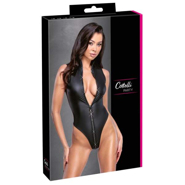 Cottelli Collection - String Body - Strass Rits - Wetlook - Zwart - Afbeelding 3