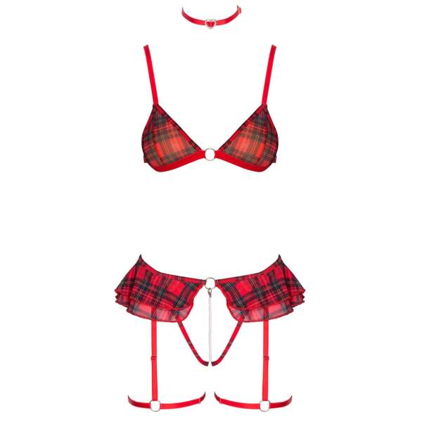 Cottelli Collection - 3-delig Lingerie Setje - Gaas - Parelsnoer - Rood - Afbeelding 5