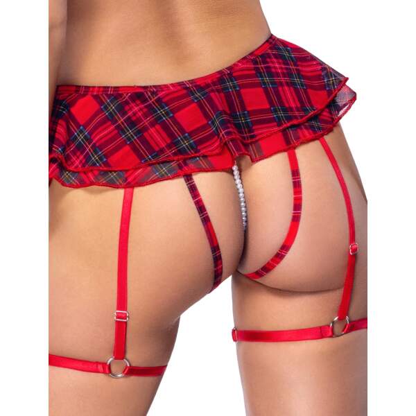 Cottelli Collection - 3-delig Lingerie Setje - Gaas - Parelsnoer - Rood - Afbeelding 4