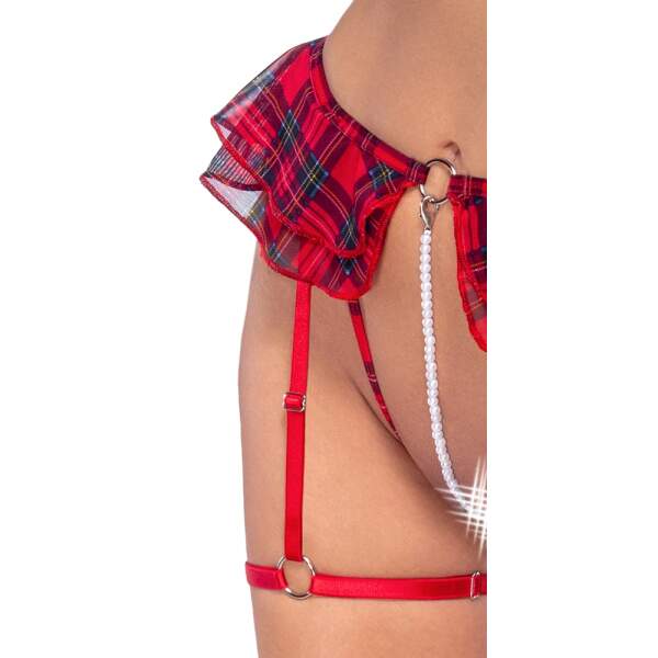 Cottelli Collection - 3-delig Lingerie Setje - Gaas - Parelsnoer - Rood - Afbeelding 3