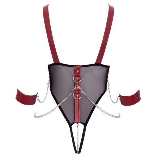 Cottelli Collection - Bondage - Stringbody - Open Cup - Open Kruis - Kettingen - Zwart - Afbeelding 7