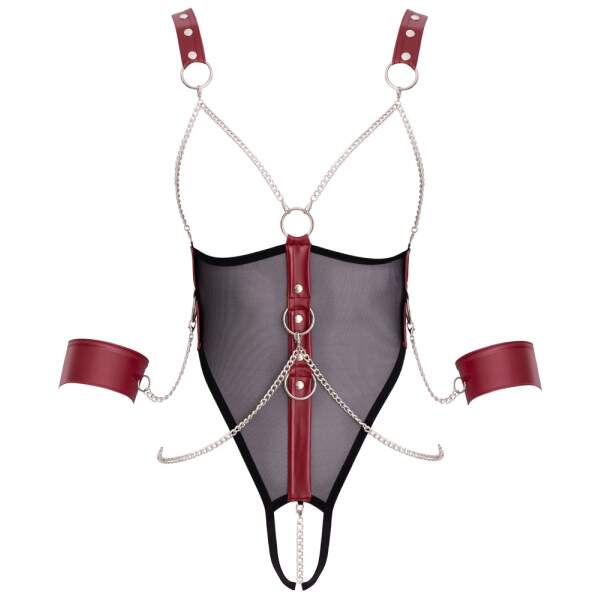 Cottelli Collection - Bondage - Stringbody - Open Cup - Open Kruis - Kettingen - Zwart - Afbeelding 6