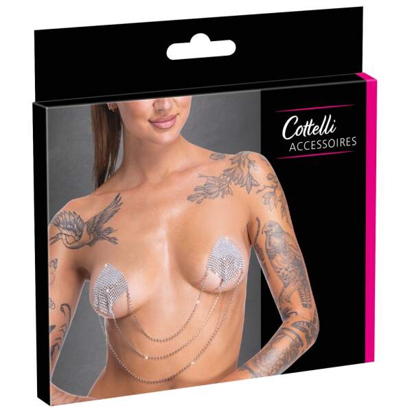 Cottelli - Tepelplakkers - Herbruikbaar - met Ketting - Strass - Zilver - Afbeelding 6