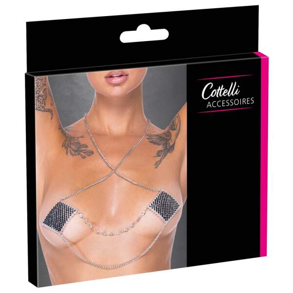 Cottelli - Tepelplakkers - Herbruikbaar - met Ketting - Strass - Zwart - Afbeelding 4