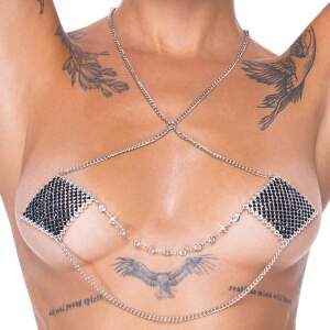 Cottelli - Tepelplakkers - Herbruikbaar - met Ketting - Strass - Zwart