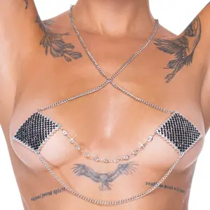 Cottelli - Tepelplakkers - Herbruikbaar - met Ketting - Strass - Zwart