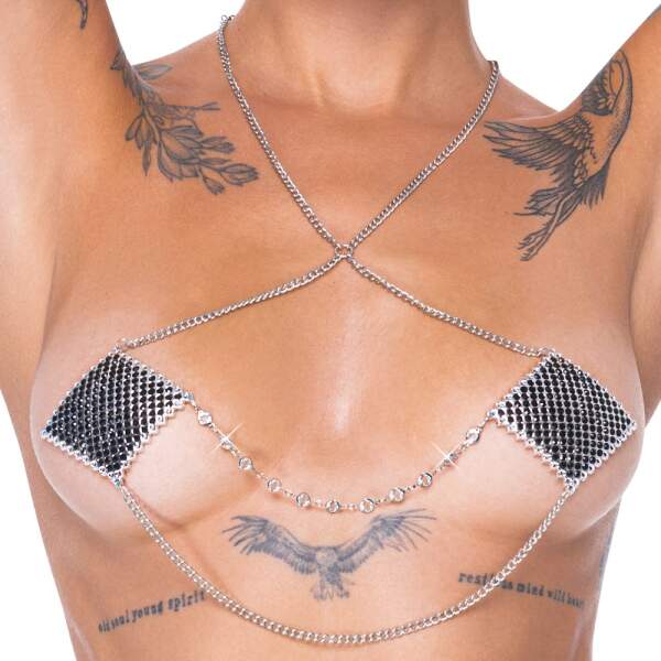 Cottelli - Tepelplakkers - Herbruikbaar - met Ketting - Strass - Zwart