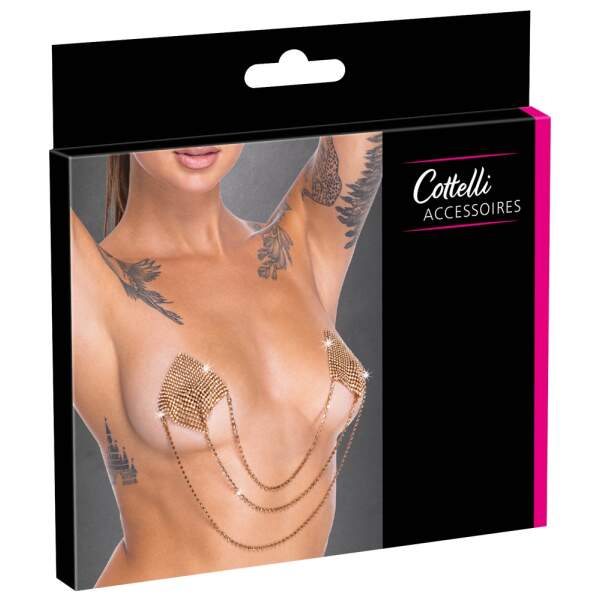 Cottelli - Tepelplakkers - Herbruikbaar - met Ketting - Strass - Goud - Afbeelding 5