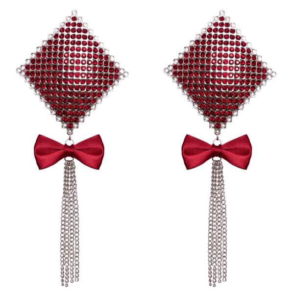 Cottelli - Tepelplakkers - Herbruikbaar - met Kwastjes - Strik - Strass - Rood - Afbeelding 4