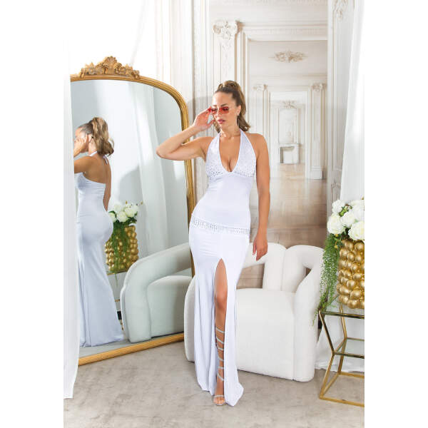Koucla - Party dress - Lange Jurk - Halter Sluiting - Rhinestones - Wit - Afbeelding 6