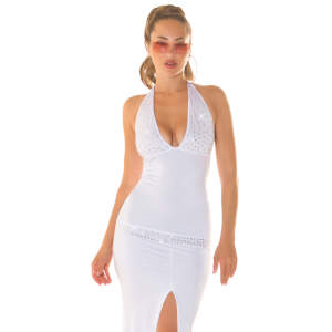 Koucla - Party dress - Lange Jurk - Halter Sluiting - Rhinestones - Wit