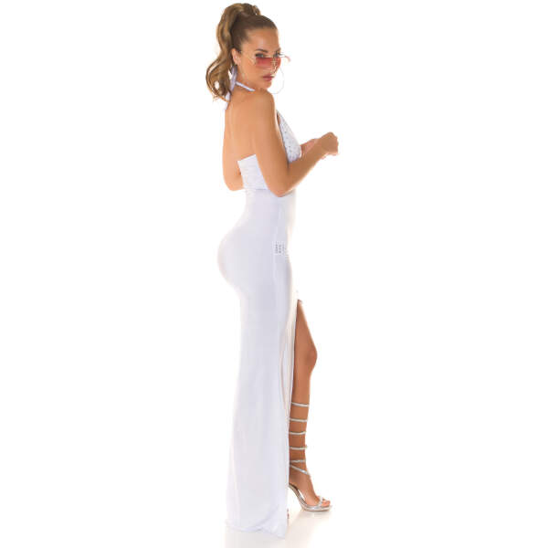 Koucla - Party dress - Lange Jurk - Halter Sluiting - Rhinestones - Wit - Afbeelding 3