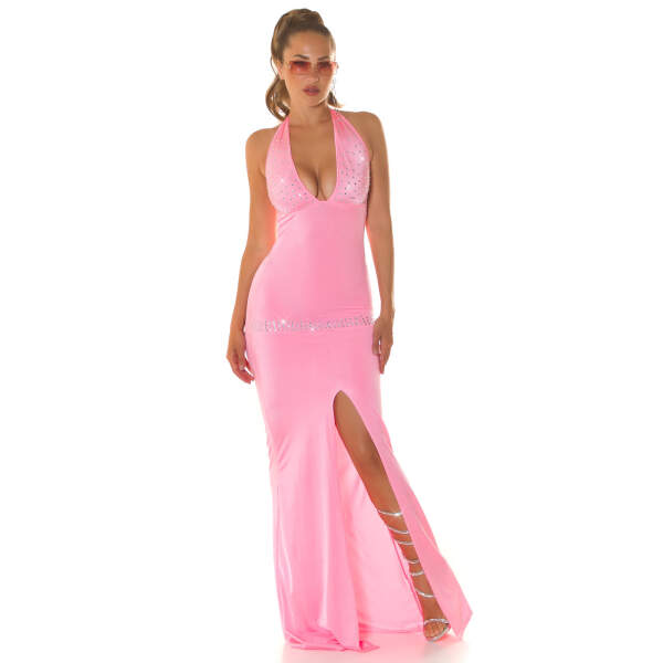 Koucla - Party dress - Lange Jurk - Halter Sluiting - Rhinestones - Roze - Afbeelding 5