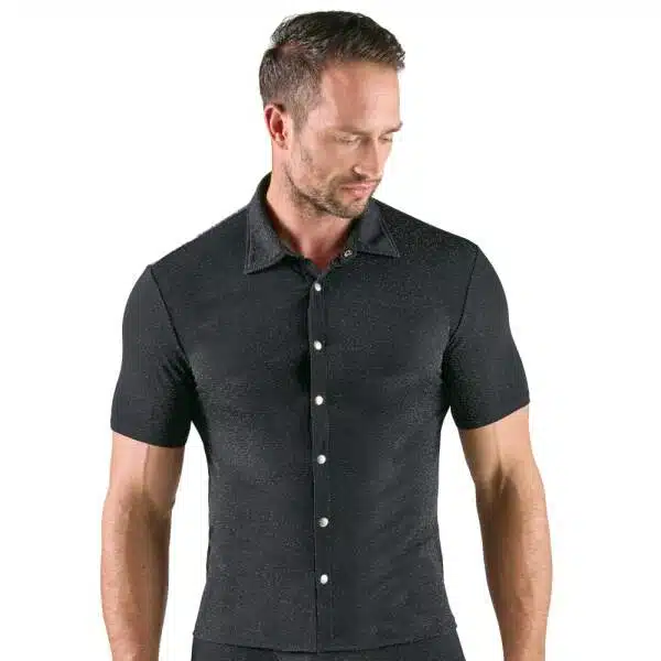 Svenjoyment Glittershirt met kraag en drukknopen front