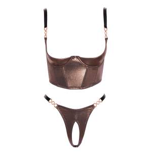 Abierta Fina - Lingerie Set - Cuploos - Kruisloos - Metallic - Brons - Goud
